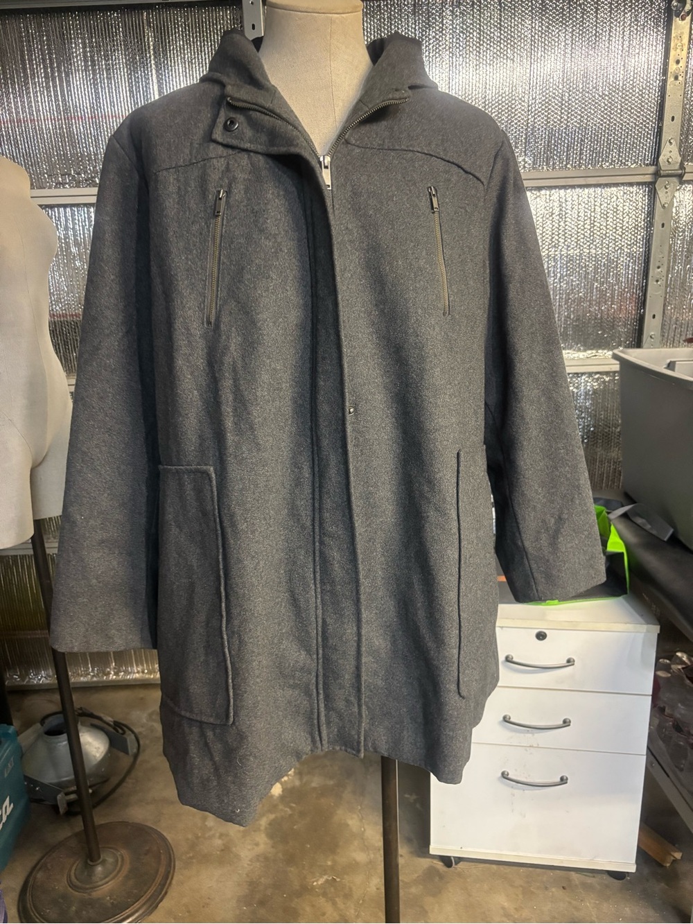 Ava & Viv Charcoal Gray Hooded Wool-Blend Pea Coat